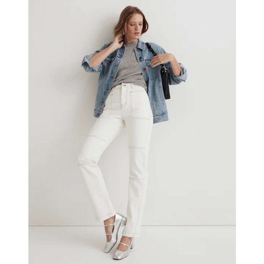 Madewell 90s Straight Utility High Rise Jeans Womens 32 White NWT Minimalist
